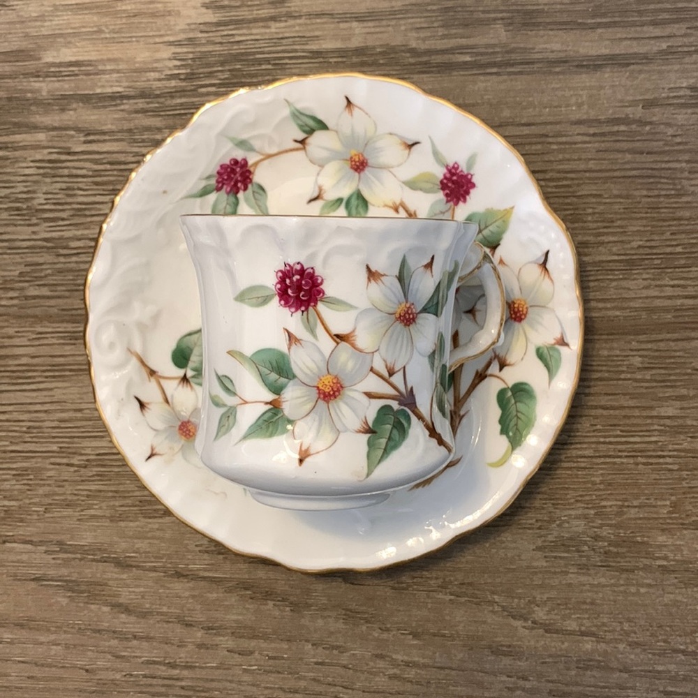 Dogwood China Teacup and Saucer Floral Gold Plated